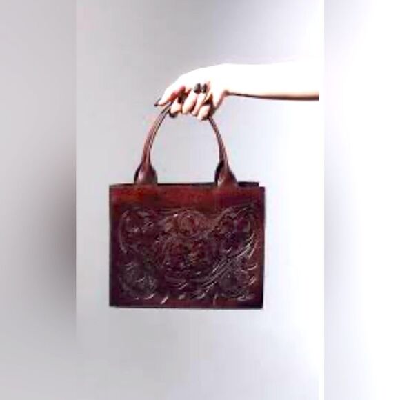 JAAC Arnold bohemian tooled leather Crossbody Bag in dark Brown. New - Picture 1 of 17